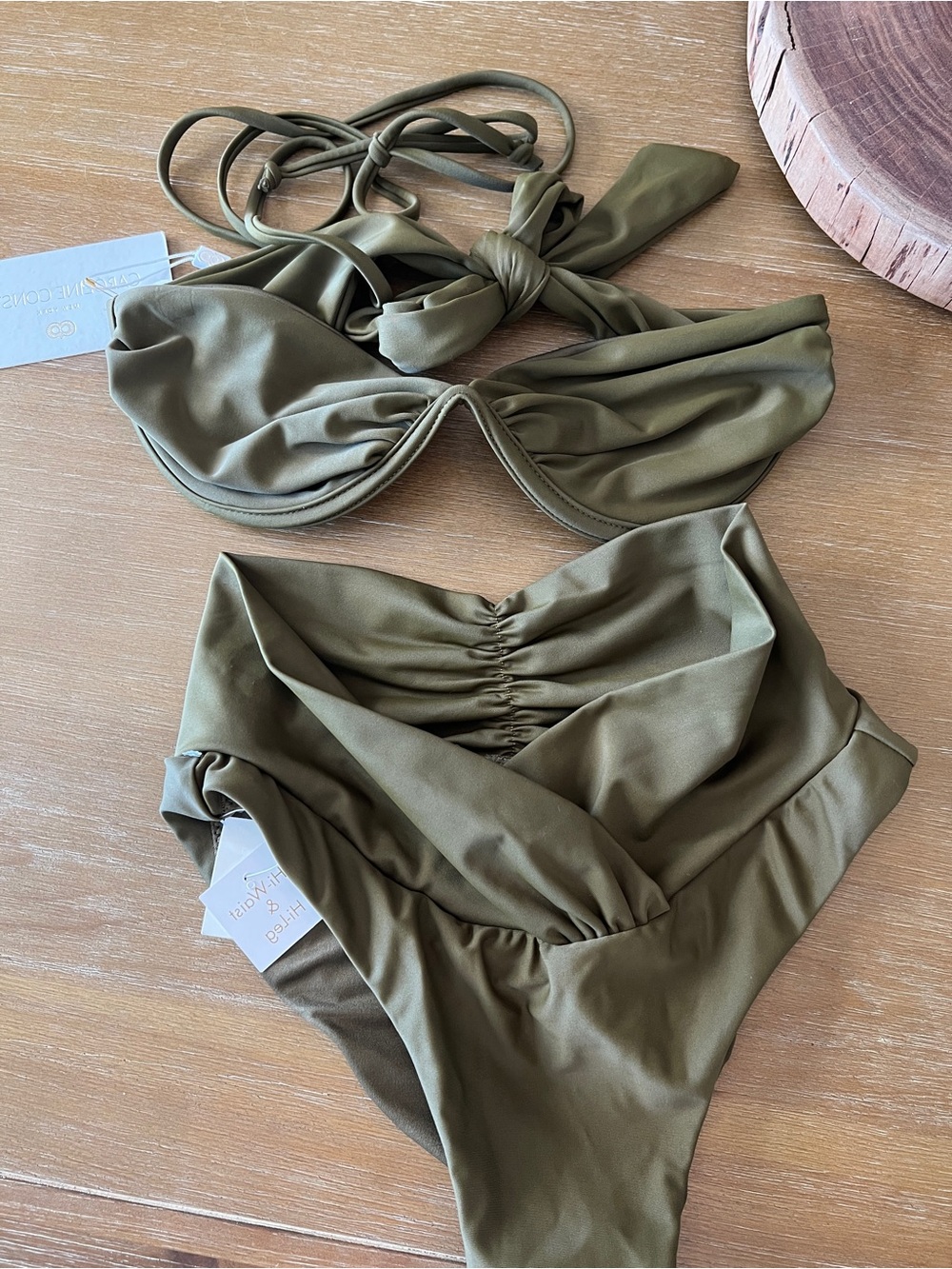NWT ✧💎 Caroline Constas 💎✧  Olive Greens Bandeau Bikini Set Small